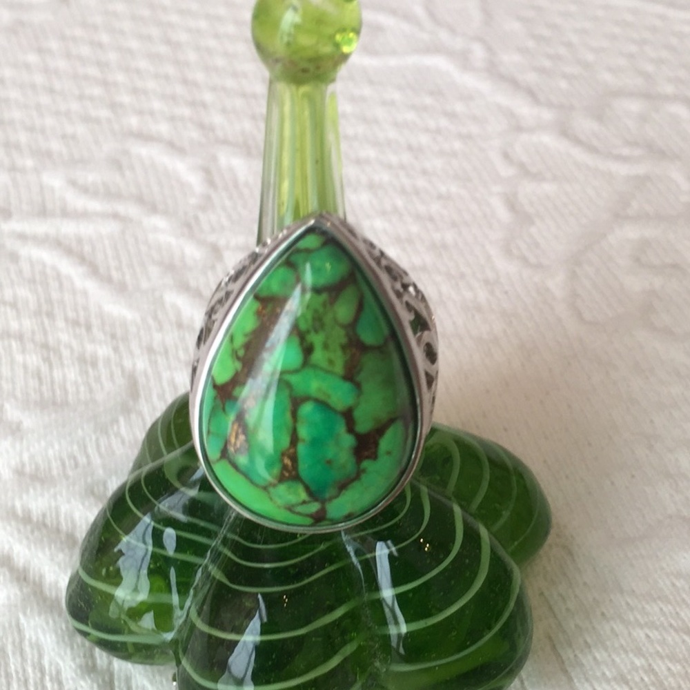 Green Copper Turquoise Sterling Silver ring